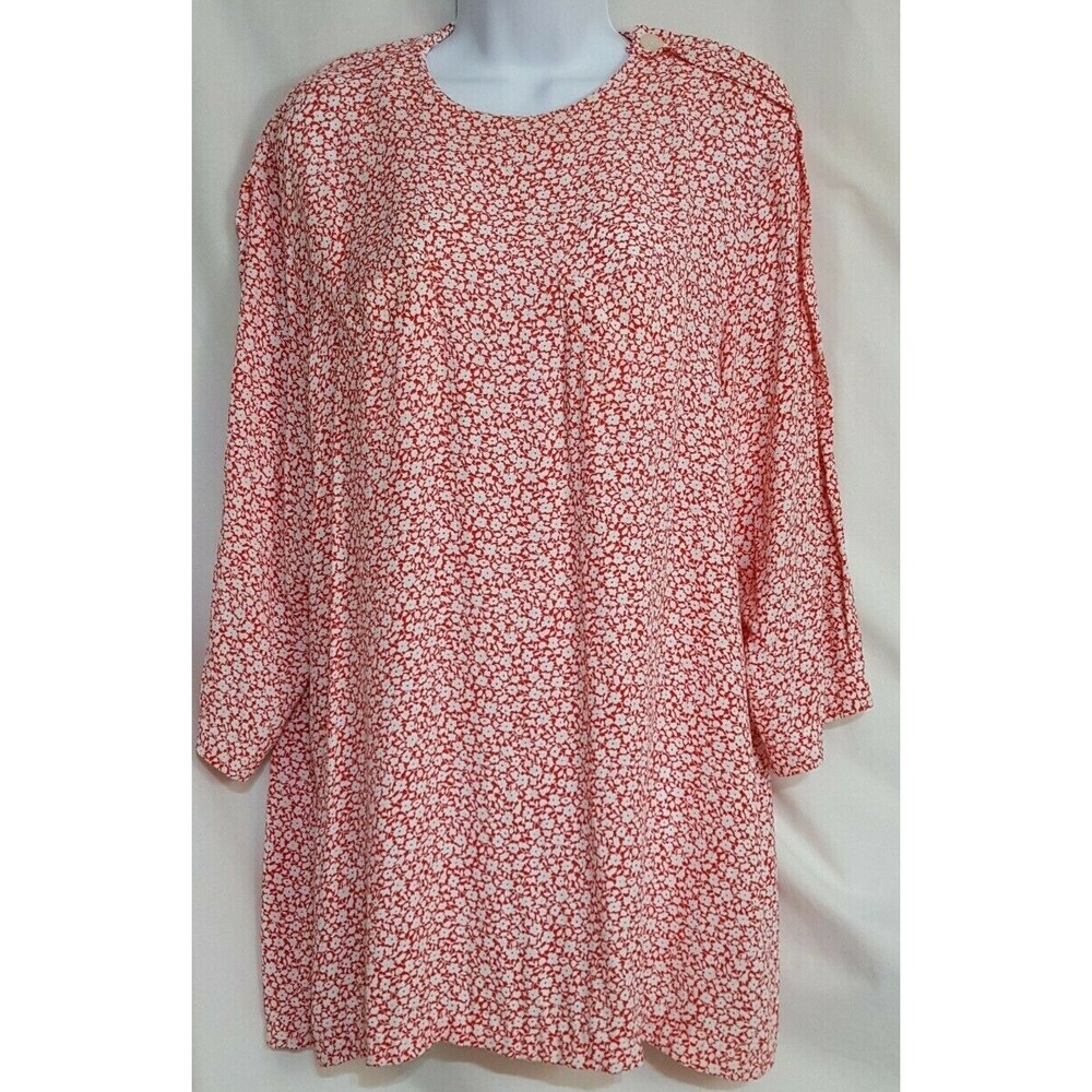 Prophecy Vintage Women's Top 12 Red Floral 3/4 Sleeve Pockets Tunic USA
